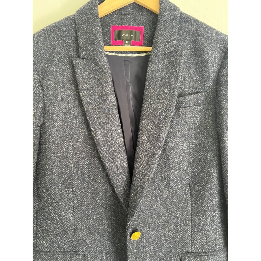 J.Crew Blazer Women Blue Herringbone British Moon Wool Gold Button Old Money 18 - Picture 9 of 13